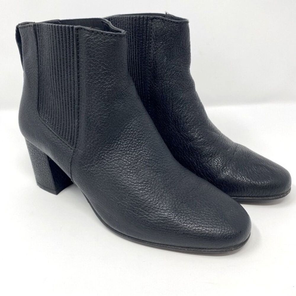 VTG PEDRO GARCIA 7 Black Block Heel Pebbled Leather Moto Booties Western Spain